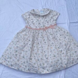 Edgehill Collection Cream Floral Kids Dress with Peach Bow